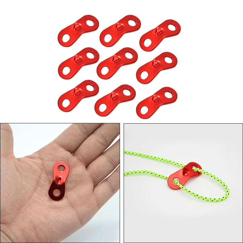 

10pcs Outdoor Camping Tent Parachute Cord Rope Buckle Aluminum Alloy Cord Buckle Tensioners Fastener Travel Kit Tools