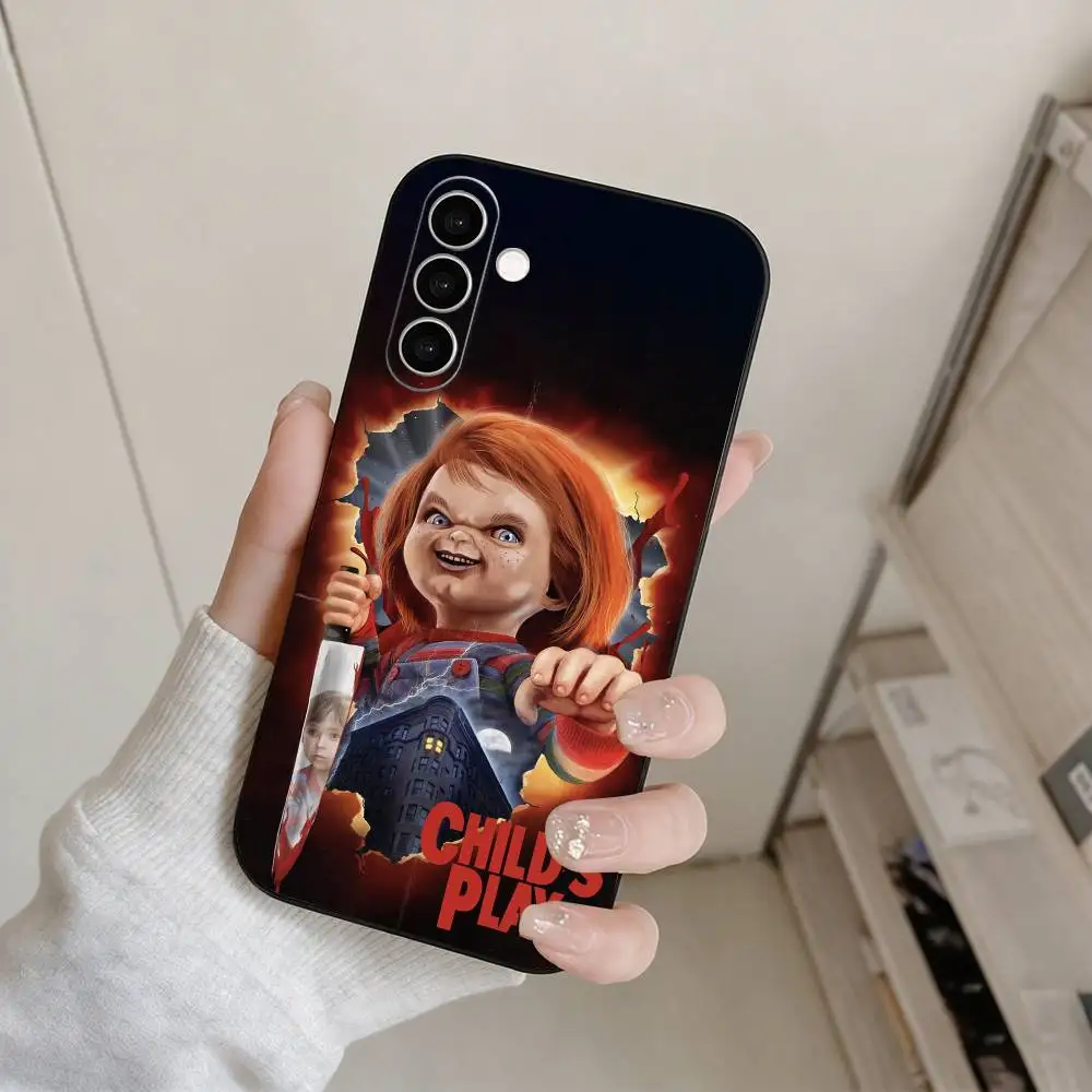 Фото Чехол для телефона с изображением куклы Хоррор С-Чаки для Samsung Galaxy A73, A72, A71, A70, A53, A52, A51 и других моделей, мягкий черный чехол №2