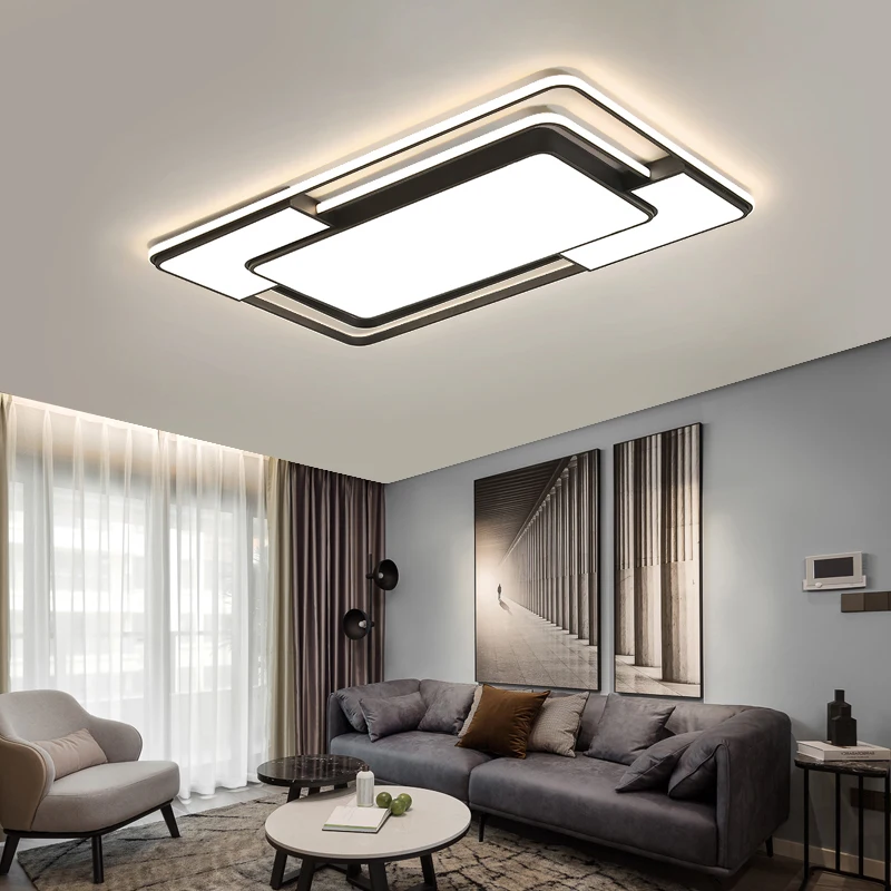 

Modern LED Ceiling Lamps Black With Remote Square Rectangle Lighting Surface Mounted Sitting Room Bedroom Kitchen Ceiling Lights