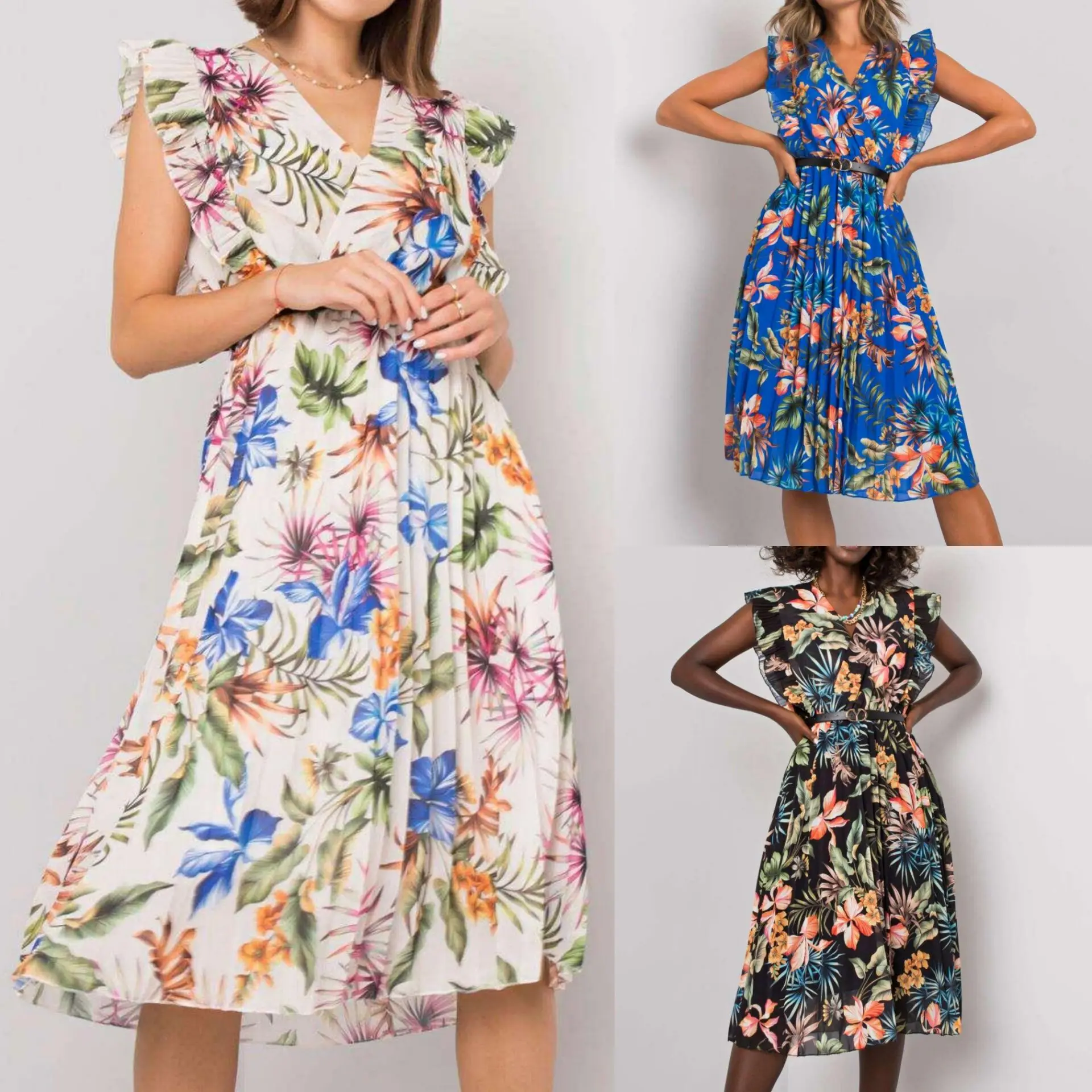 

Женские платья, Новинка лета 2022, платье с коротким рукавом и V-образным вырезом, плиссированные платья с поясом для женщин