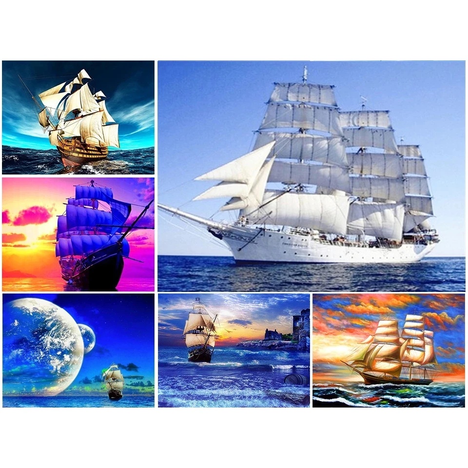 

5D алмазная живопись «сделай сам», Морская Лодка, морской пейзаж, Набор для вышивки крестиком, алмазная вышивка, мозаика, искусство, картина, ...