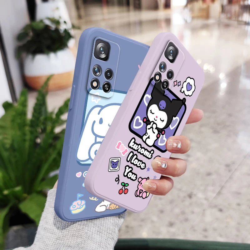 

Phone Case For Xiaomi Redmi Note 11 11S 11T 10S 10 9S 9T 9 8T 8 Pro Plus 5G Kulomi Sanrio Cinnamoroll Liquid Rope Soft Funda