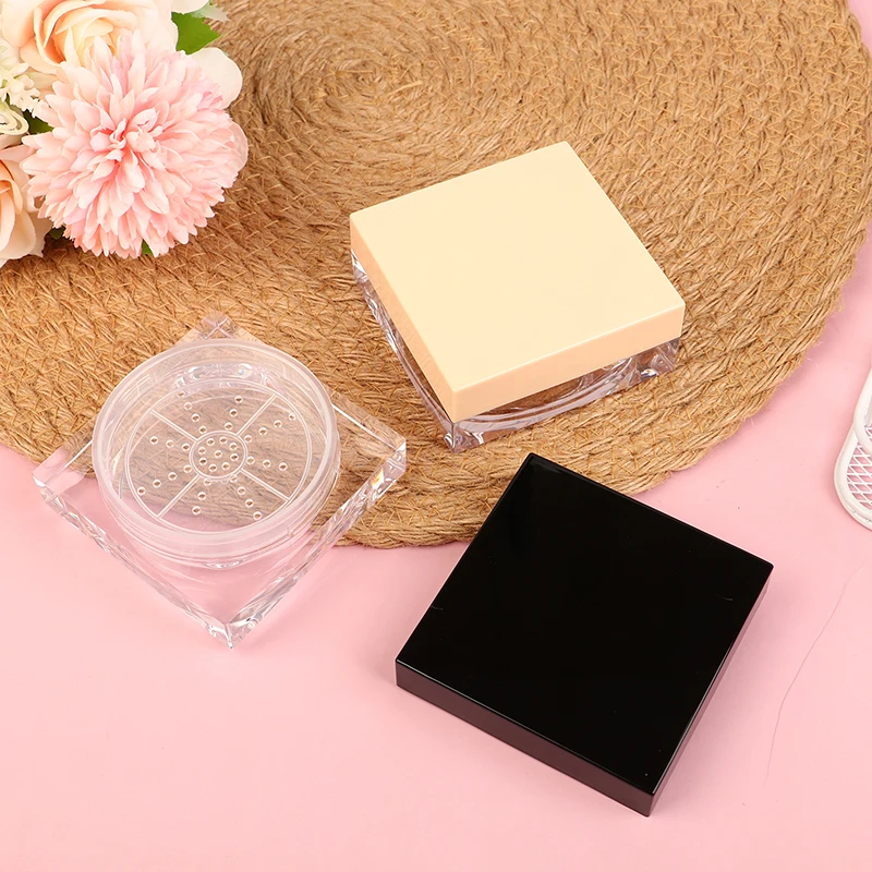 

10g Square Loose Powder Container Reusable Empty Cosmetic Portable Travel Box Makeup Travel Pot With Elasticated Net Sifter
