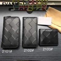 100 cowhide large plaid woven long zip wallet mens simplicity luxury business suit wallet multiple card slots short black 2022