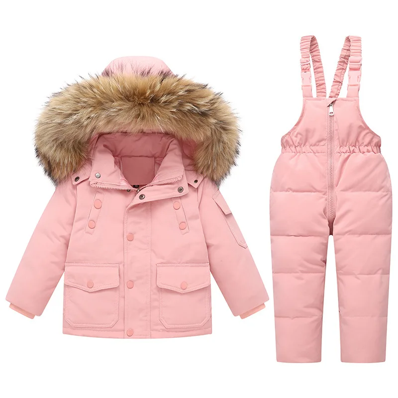 

-30° Winter Children Snowsuit 2022 Kids Duck Down Jacket Jumpsuit Overalls for Boy Ski Suit Girl Toddler Baby Fur Coat 2-5Years