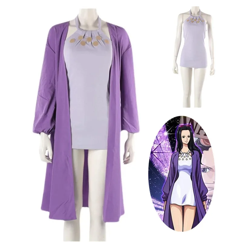 

Anime Nico Robin Miss Allsunday Cosplay Costumes Long Sleeves Cape Purple Halter Dress Women Jackets