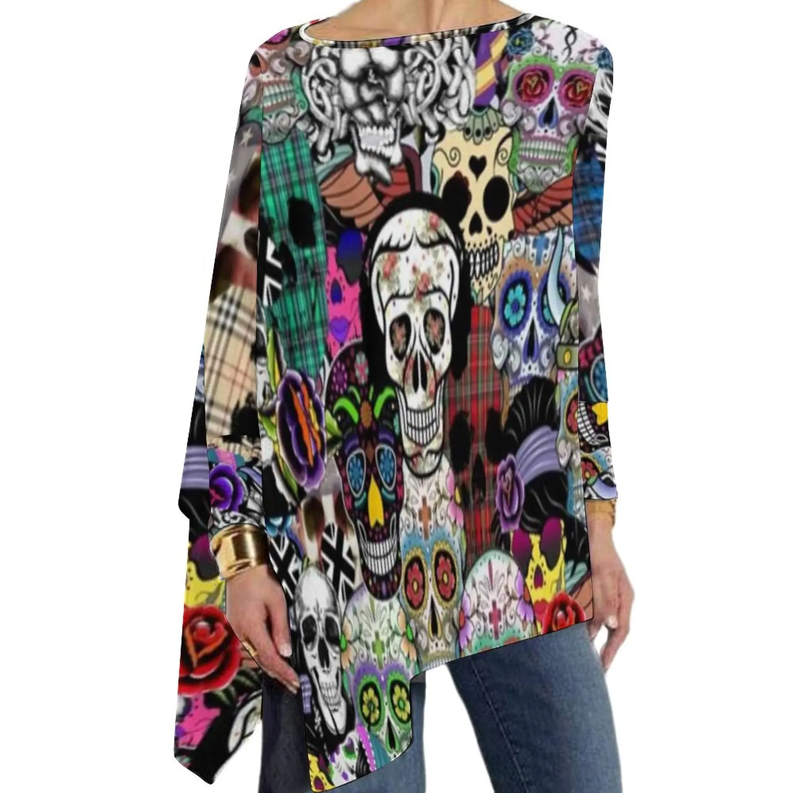 

Bone Skeleton T Shirt Halloween Pop Art Cool Y2K Long Sleeve T-Shirts Women Street Style Tee Shirt Big Size Pattern Tops