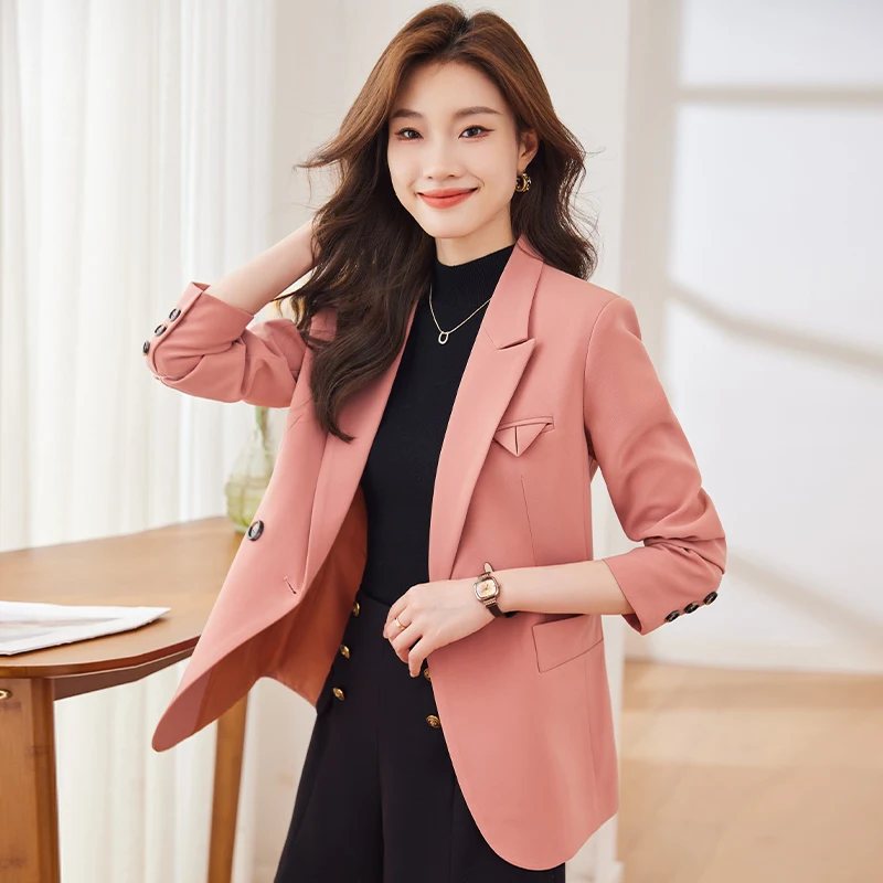 

Solid Women's Suits Office Lady Blazers Fall Coats Winter Long Sleeve Slim Fit Clothing Pockets Notched Korean YCMYUNYAN