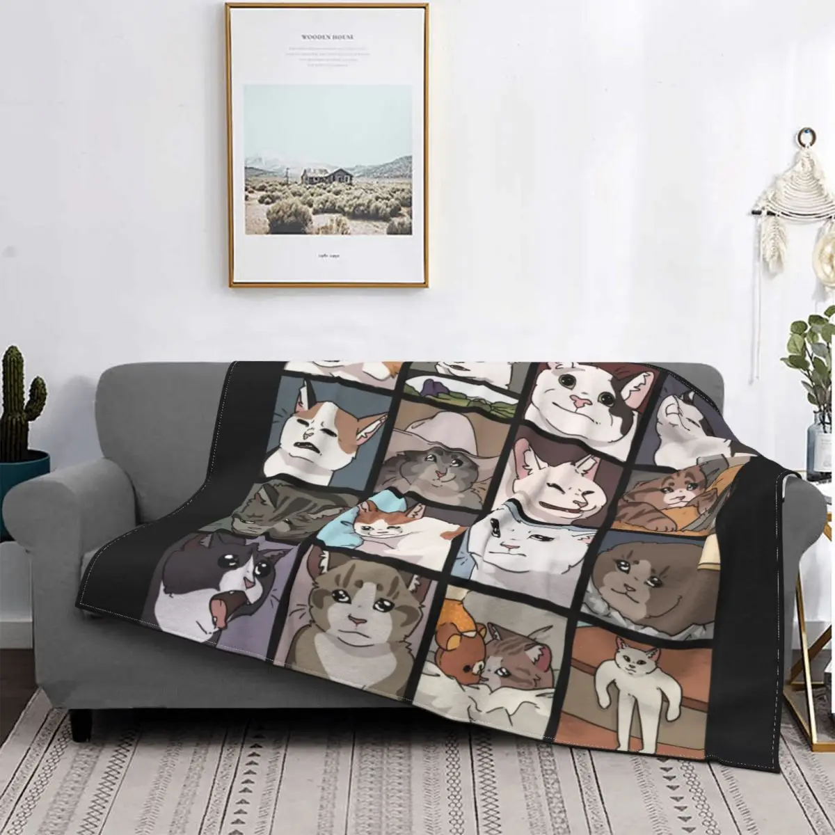 

Meme Cat Blankets Flannel Spring/Autumn Cute Funny Multi-function Super Soft Throw Blankets for Bed Travel Bedspread