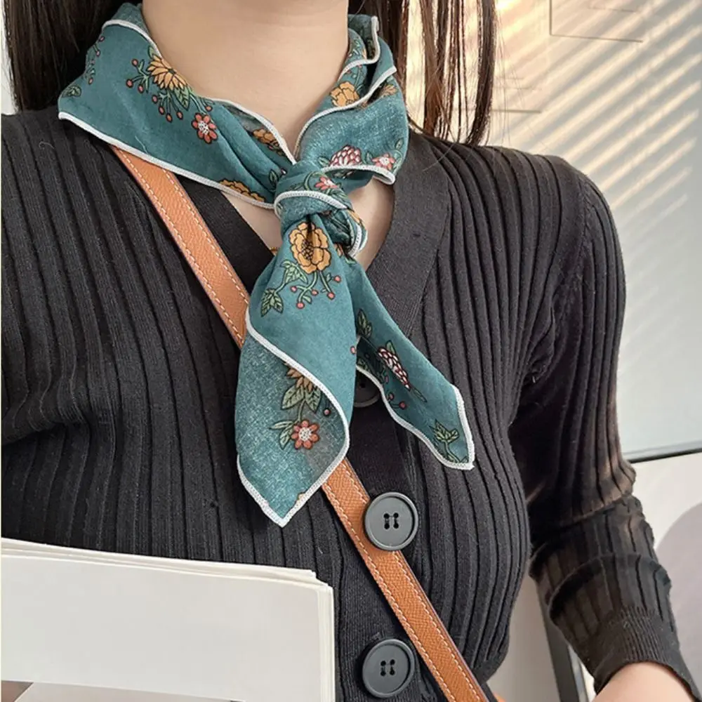 Повязка на голову с цветком хлопковый льняной квадратный шарф галстук для волос