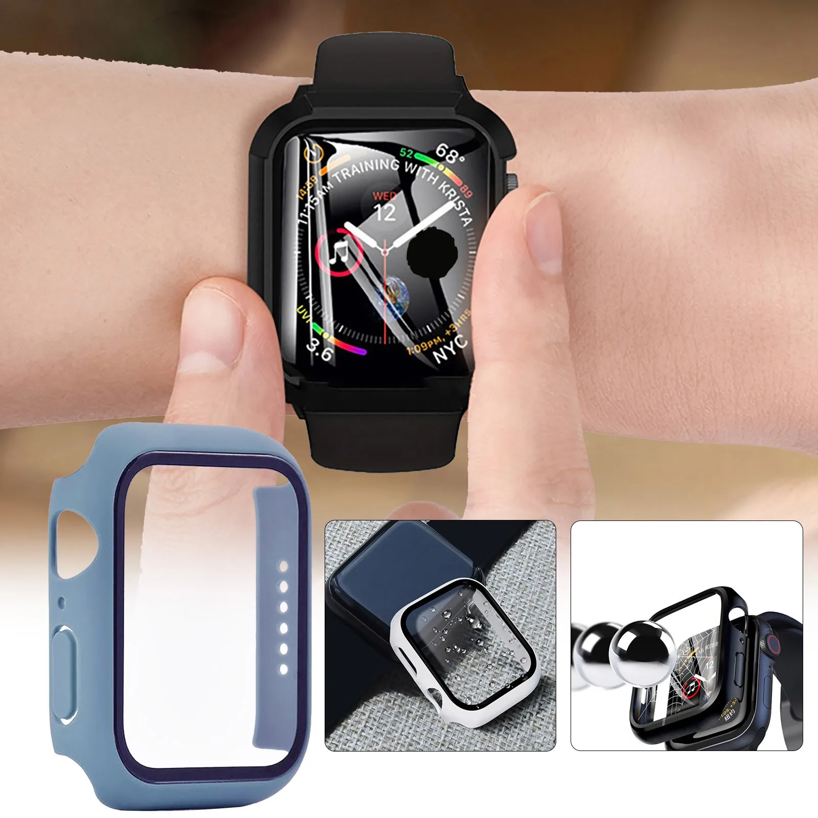 

Tempered Glass Ultra-thin Screen Protector, Compatible For Apple Watch Series 7 IWatch 41/45 Mm PC All-round Protective Case