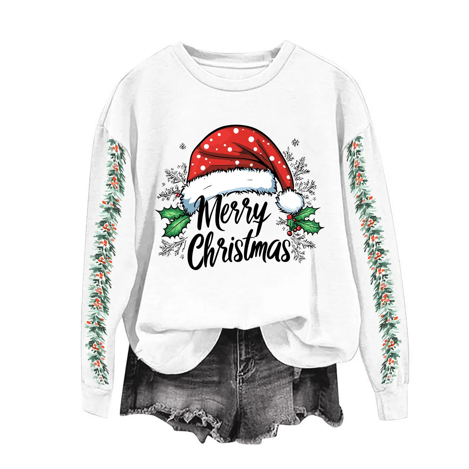 Эстетические топы с круглым вырезом и принтом Merry Christmas свитер corteiz 2000-х годов