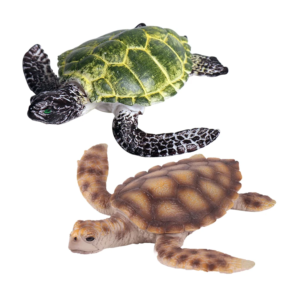 

2 Pcs Tortoise Figures Kid Toys Ocean Animal Model Kidcraft Playset Decor Solid