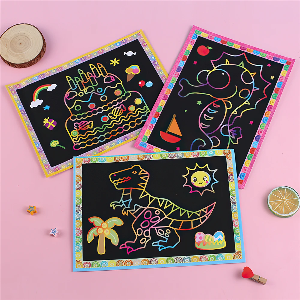 20pcs/Set Drawing Board Creative Cards Stickers Magic Scratch Art Child Painting Learning Education Toy Coloring Books For Kids |