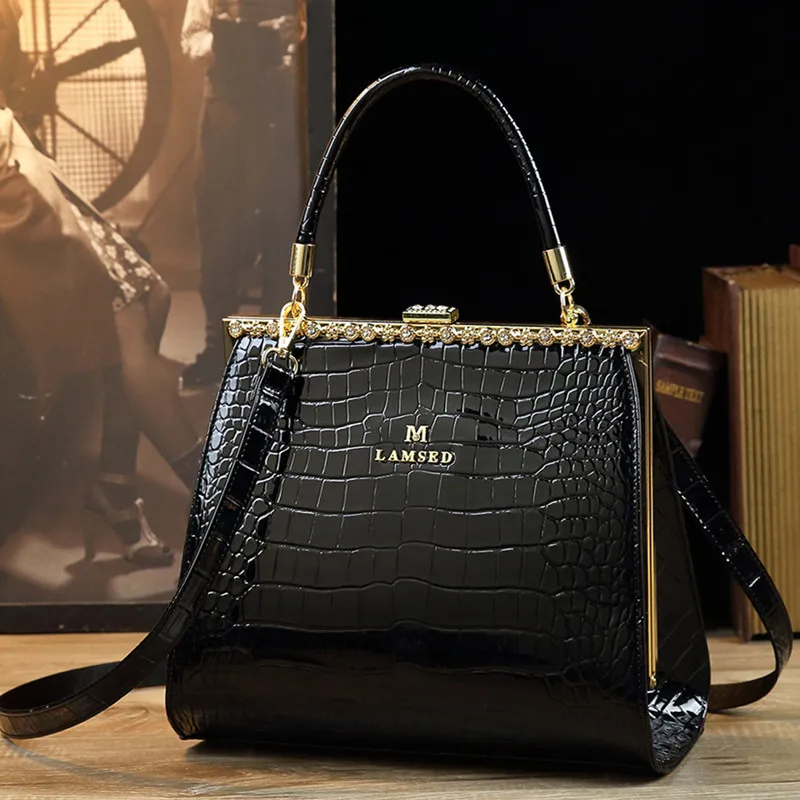 Роскошная модная женская сумочка со стразами сумка через плечо с крокодиловым