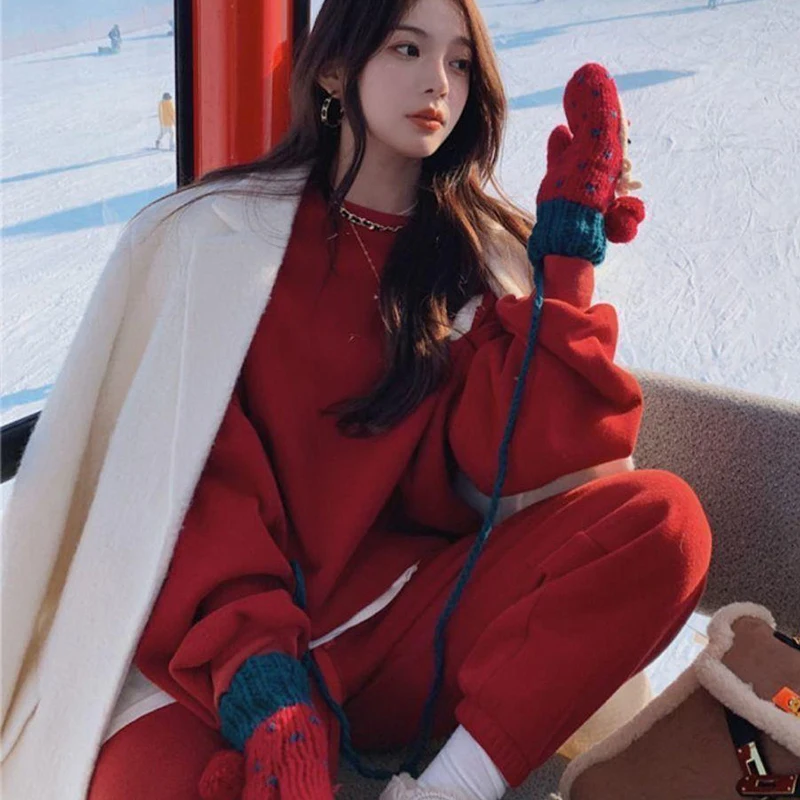 

2023 Women Casual Solid Tracksuit Loose Y2k Sweatshirt + Pants Two Pieces Sets Womens Outifits Autumn Korean Fashion Female Suit