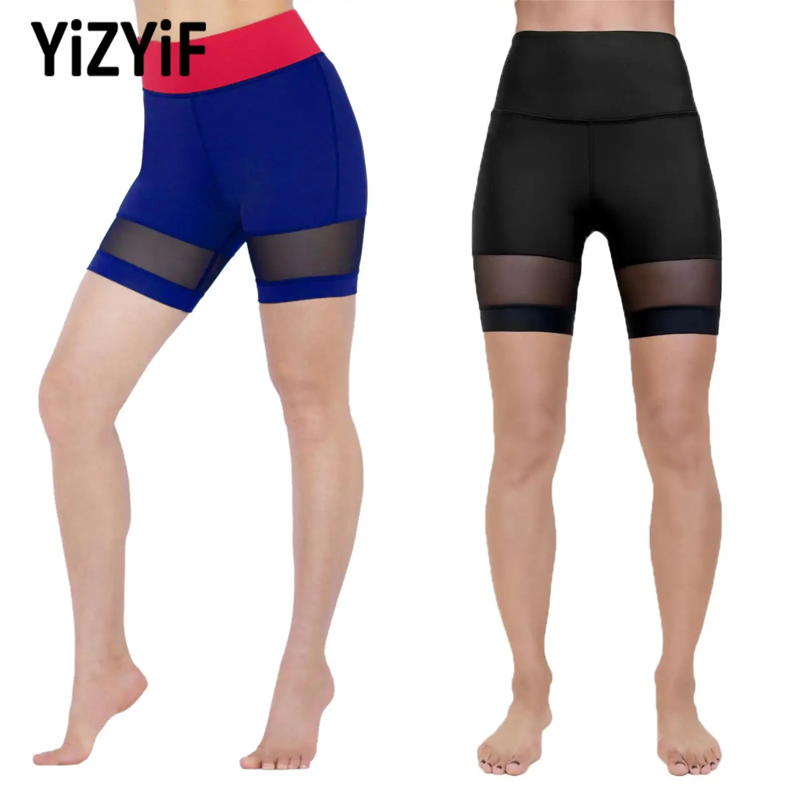 

Women High Waist Yoga Shorts Casual Workout Sport Bottoms Breathable Mesh Stretchy Tight-fitting Gym Running Shorts Sportswear