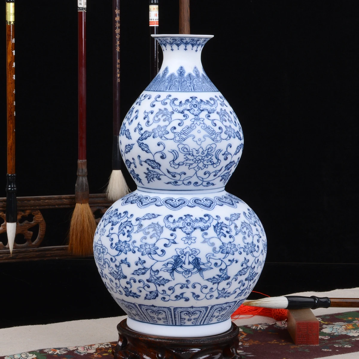 

Jingdezhen Ceramic Vase Egg-Shell Porcelain Transparent Cyanotis Porcelain Crafts Classic Style Furnishings Living Room Home