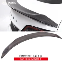 lmtuning real carbon fiber spoiler for tesla model 3 tail wing rear trunk lid spoiler wing compatible 2016 2022 vorsteiner fin