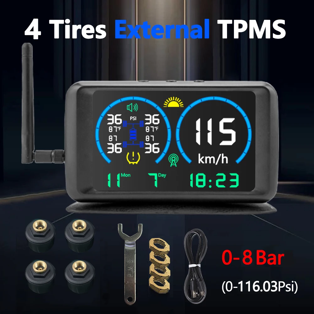 

SANAN Car TPMS шина с 4 внешними датчиками солнечной энергии USB система контроля давления в шинах беспроводной цифровой ЖК-дисплей с интеллектуальной сигнализацией