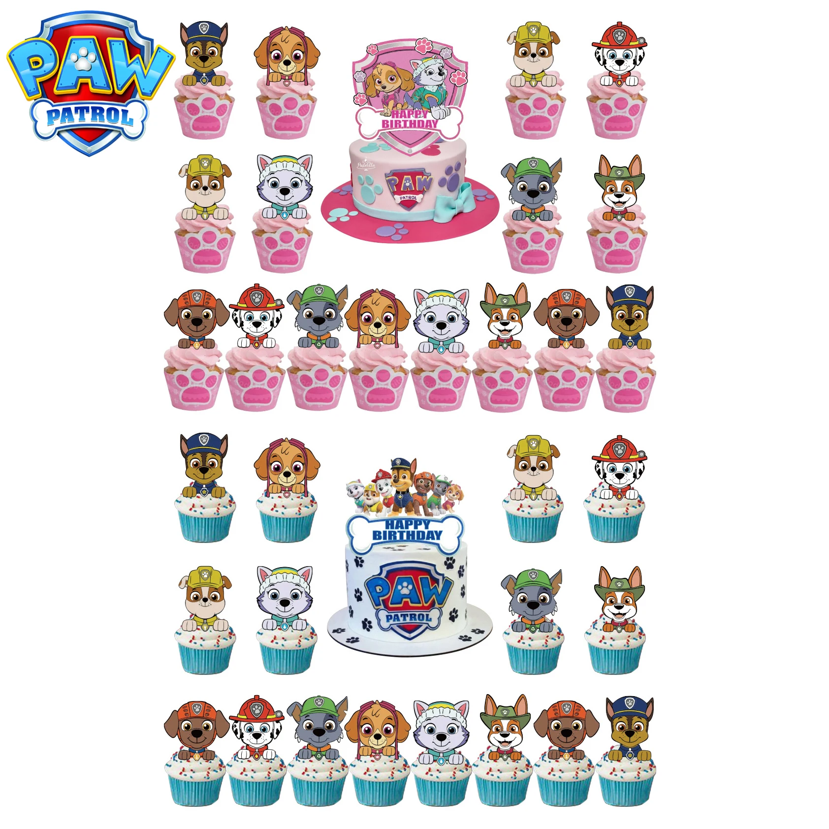 

Girls/Boys Paw Patrol Birthday Cake Cards Puppy Patrol Theme Skye Chase Figures Decorations Bakings Paper Birthday Cake Flag Set