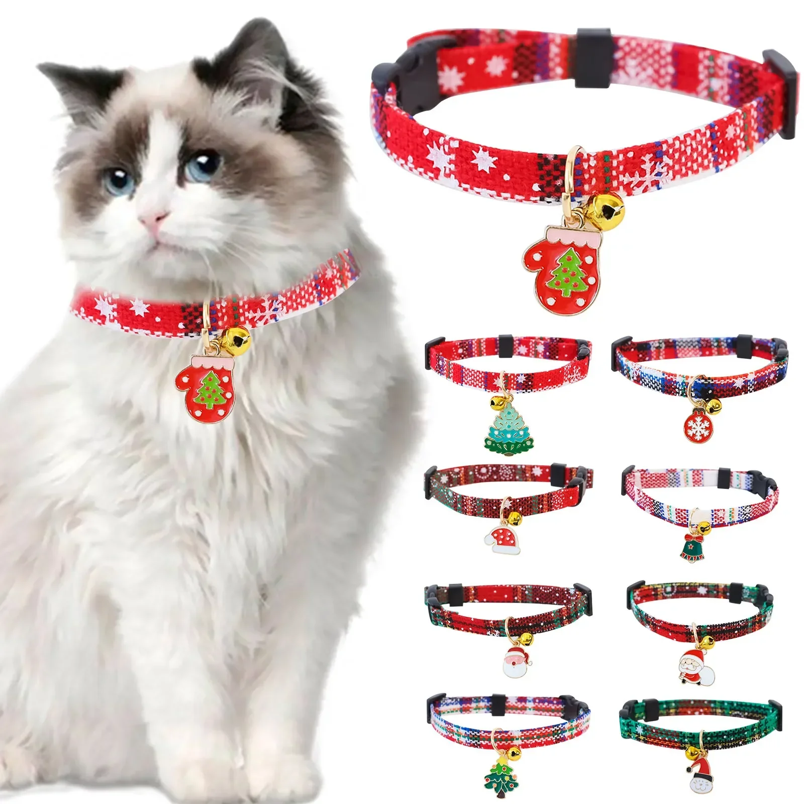 

Collar Strap Breakaway With Collar Bell Accessories Pet Cat Kitten 2024 Cat Sequin Cat Neck Christmas Pet Supplies Adjustable