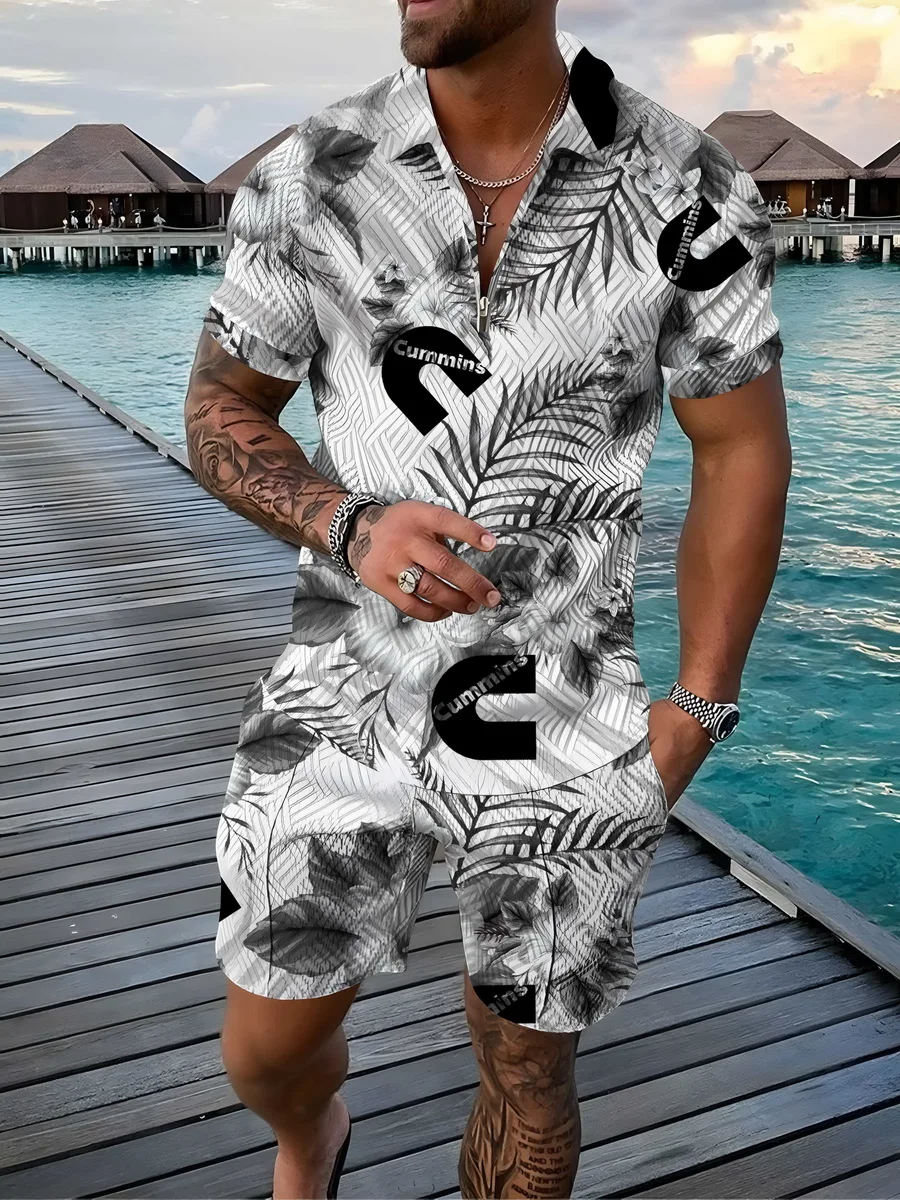 

2022 Summer New Sports Suit Men's 3D Printed Short Sleeve Zipper Polo Shirt & Shorts Suit Men's Casual Street Wear 2-piece Set