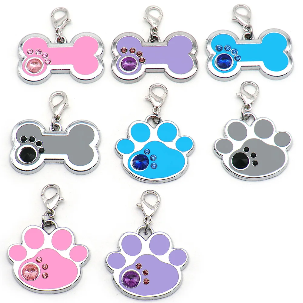 

20Pcs Pet ID Tag Shiny Keychain Personalized Name for Cat Puppy Collar Rhinestones Pendant Keyring Bone Accessories