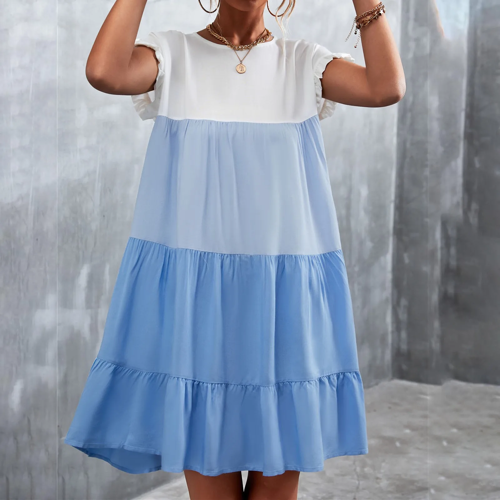 

Tunics Dress for Women Women’s Summer Dress Sleeveless Ruffle Sleeve Round Neck Mini Dress Black Sleeveless Shirt Dress