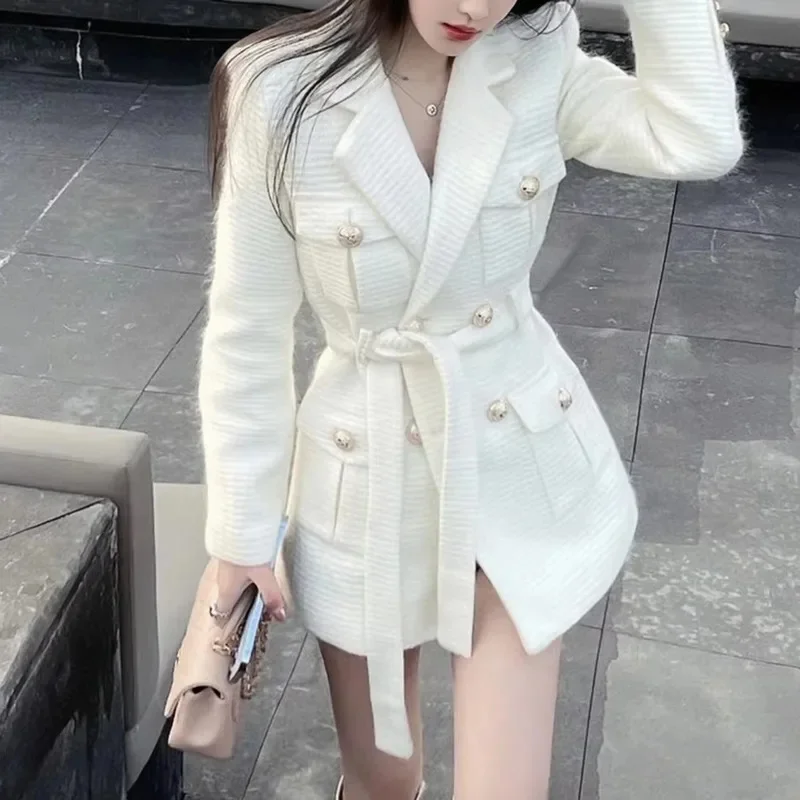 Тонкий пиджак в стиле ретро для женщин 2024 осень-зима новое длинное пальто юбка