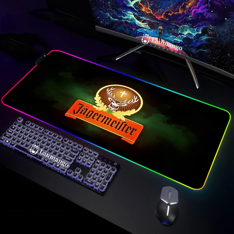 

Светодиодный коврик для мыши для геймеров Jagermeister, расширенный коврик, Настольный коврик, регулируемая задняя сторона, игровые аксессуары, Настольный коврик, подсветка, большой коврик для мыши, мышь