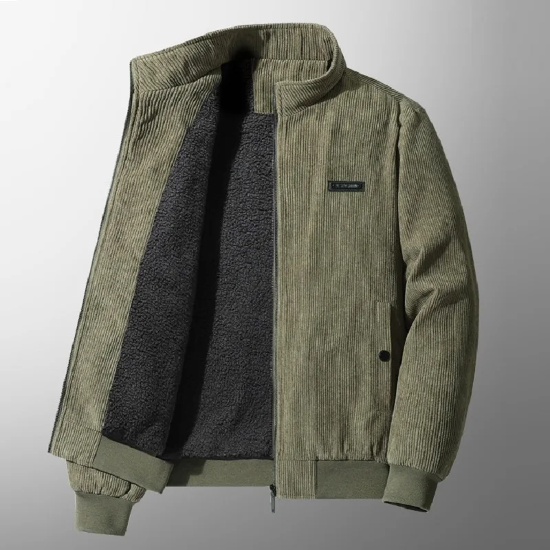 Plus Size Corduroy Cotton Coat Men Autumn and Winter Lapel Single Breasted Coat Loose Velvet Lining Thickened Warm Jackets