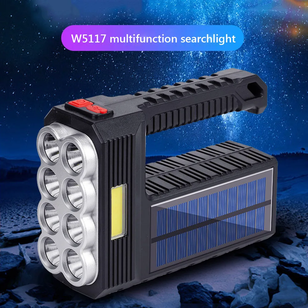 

Powerful LED Flashlight USB Port Solar Charging Torch Light Outdoor Portable Lamp Torches Lighting Instrument Accessories