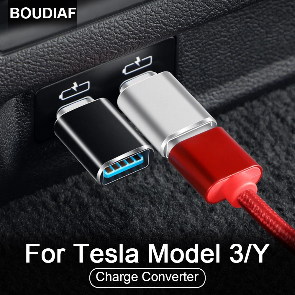 

BOUDIAF Car USb Type Type C Charging Adapter For TESLA Model 3 Y X S 2020 2021 2023 1PC Cable Converter charging accessories