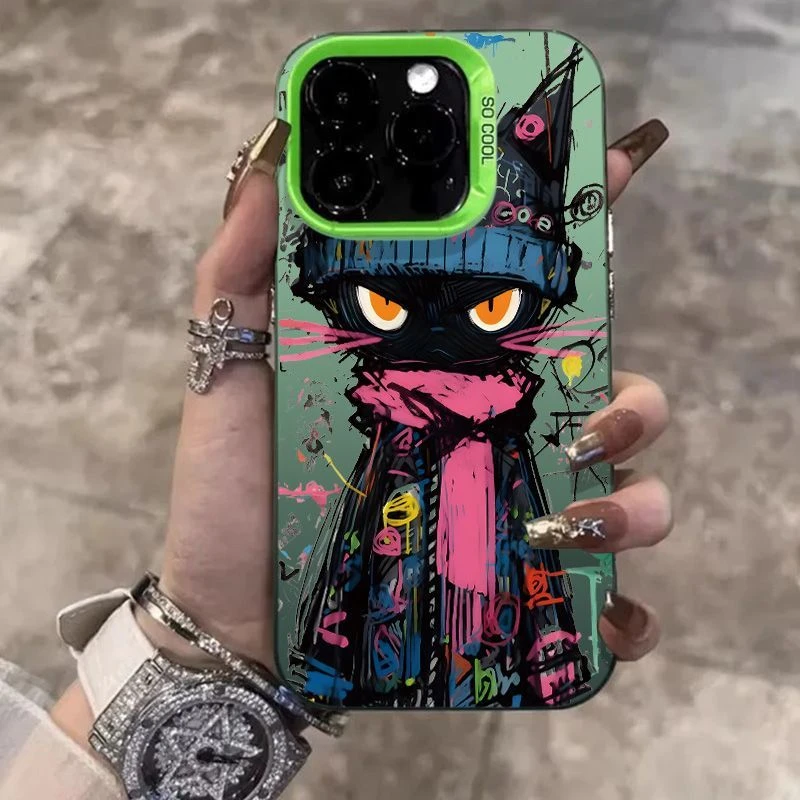 Фото Чехол для телефона с принтом «Черный кот» в стиле граффити для iPhone 17 Air 16 15 14 13 12 11 Pro XR XS X Max 7 8Plus, противоударная задняя крышка №4