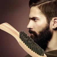 1pc beard brush boar bristle for mens mustache shaving comb face massage facial hair cleaning brush beech long handle