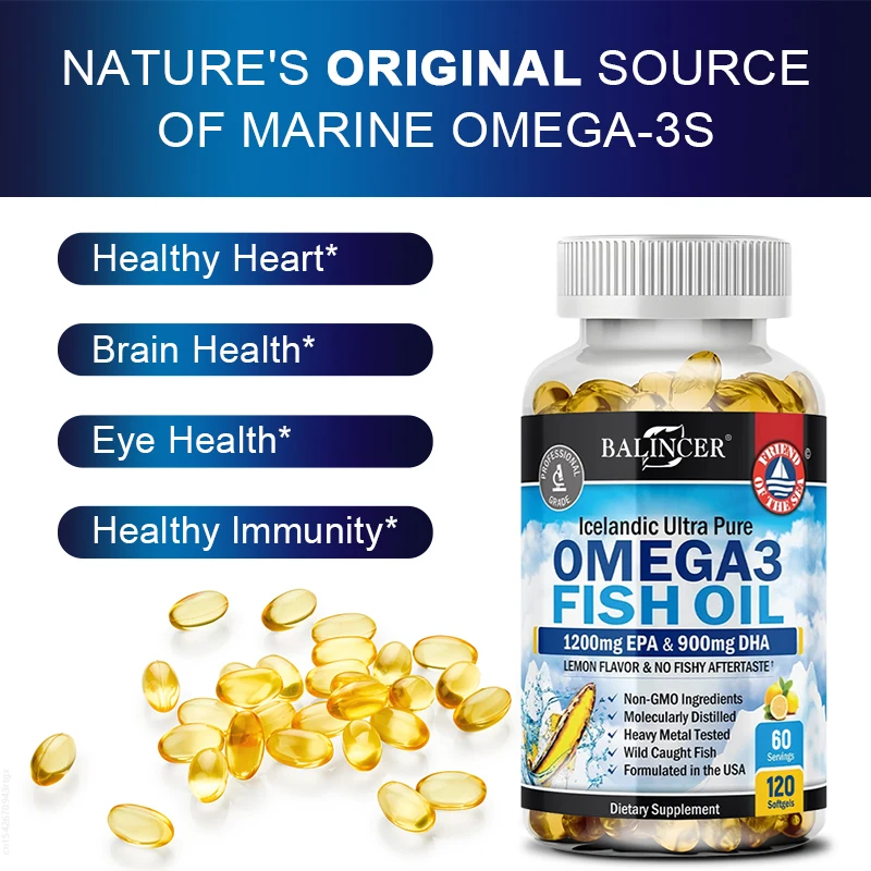 

Fish Oil Omega 3 EPA & DHA 2250mg - Promotes Immunity, Joint, Eye, Brain and Skin Health Fatty Acids To Support Immune and Heart