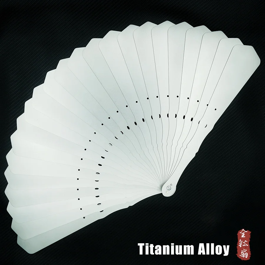

Full Titanium Alloy Iron Fan Self-Defense Kung Fu Tai Chi Hanfu Fan Docorated Metalworking Crafts Hollow Folding Fan Home Decor