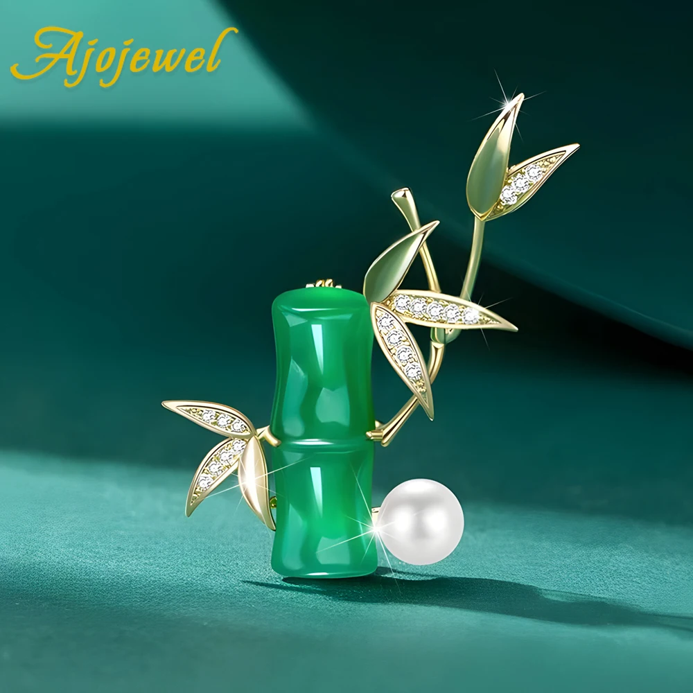 Ajojewel имитация зеленого нефрита бамбуковая брошь груша булавка для костюма