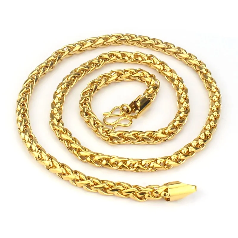 

Brass Electroplating 24K Gold Twist Horse Whip Necklace Vietnam Sand Gold Necklace 60CM Length for Men Statement Necklaces