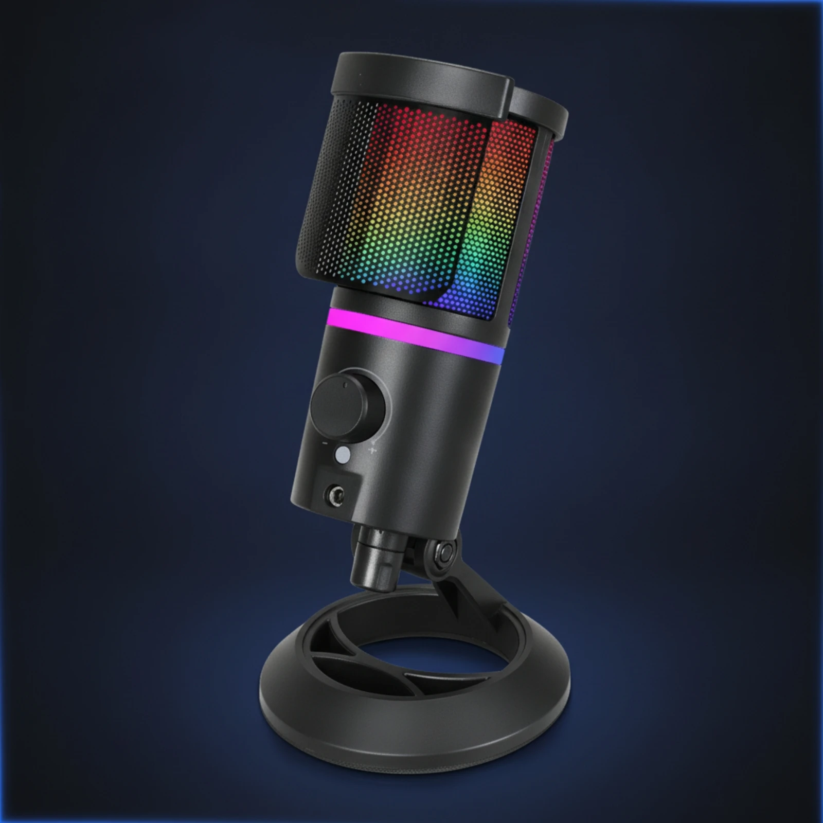 Фото USB-конденсаторный микрофон с настольной подставкой и RGB-подсветкой для прямых трансляций и подкастов №4