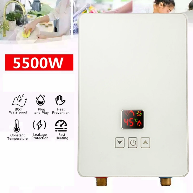 Electric 5.5Kw Point-Of-Use Digital Display Instants Hot Water Heater With Overheating Protection EU Plug