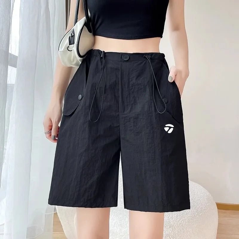 Summer Women's Golf Cargo Pants Shorts Fashion High-waisted Thin Casual Wide-leg Five-minute Pant Ladies Golf Wear Sweatpants