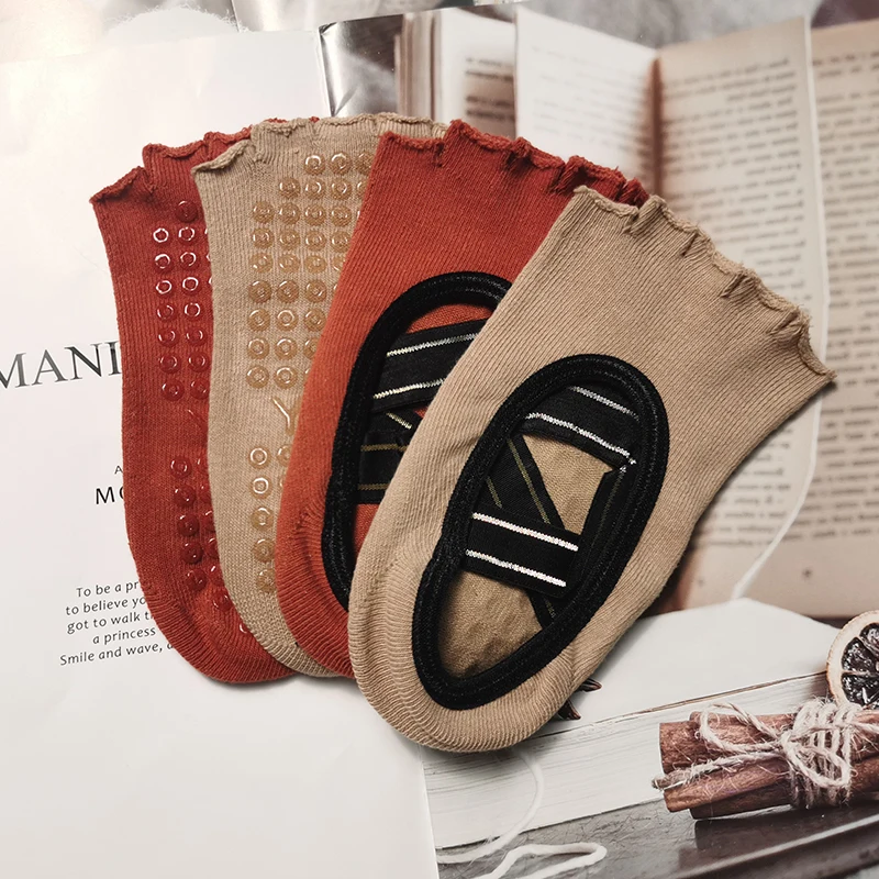 

4Pcs New Women's Yoga Socks Open Instep and Toe Non Slip Sexy Cross Belt Cotton Socks Sweat Absorption Breathable Socks