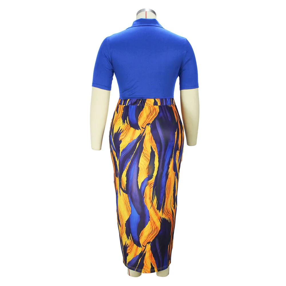 Plus Size Women Sets Bandage Blouse Shirts And Print Dresses 2022 Summer Two Piece Set Fashion Female Bodycon Wholesale Clothes