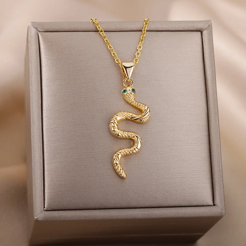 Gothic Snake Pendant Necklace for Women Men Stainless Steel Gold Color Necklaces 2022 Trend Wedding Couple Jewelry collares