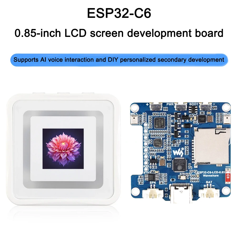 Фото Плата разработки ESP32-C6 с 0,85-дюймовым ЖК-дисплеем, RGB-подсветкой, Wi-Fi 6, Bluetooth 5, RISC-V, голосовым взаимодействием AI и двумя микрофонами для умного дома №1