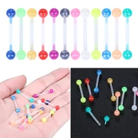 12pcslot colorful flexible uv acrylic tongue piercing lot 14g push in barbell helix stud tongue bar ring piercings body jewelry