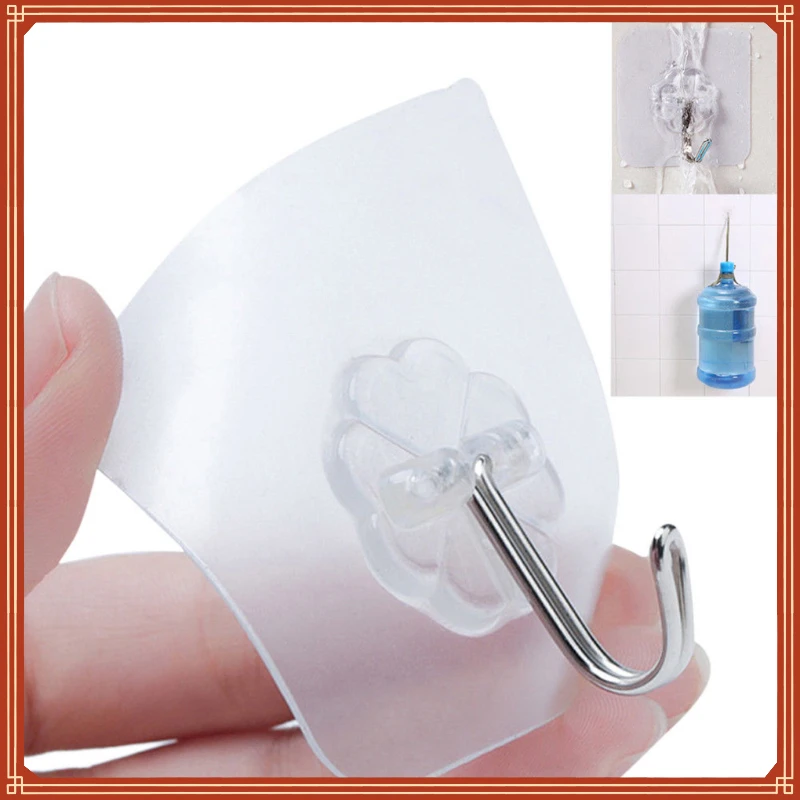 

Bathroom Transparent Wall Hooks Waterproof Oilproof Self Adhesive Hooks Reusable Seamless Hanging Hook For Kitchen