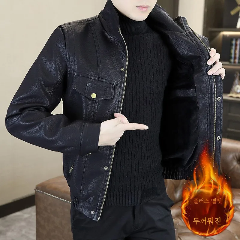 2024 новая зимняя утолщенная кожаная мужская модная брендовая куртка-карго на